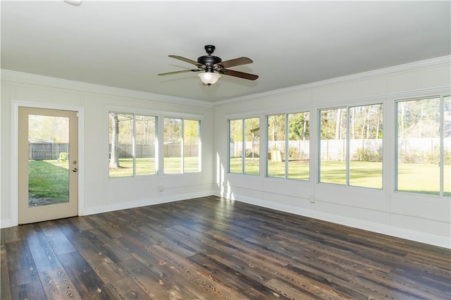 119 Ivy Dr, Covington, LA 70433 - unfurnished sunroom featuring wood finished floors, a deck, ornamental molding, and a healthy amount of sunlight