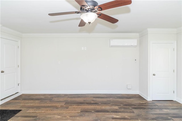 119 Ivy Dr, Covington, LA 70433 - spare room featuring a ceiling fan, a wall mounted AC, crown molding, and wood finished floors