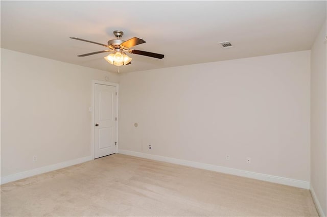 119 Ivy Dr, Covington, LA 70433 - empty room with baseboards, visible vents, a ceiling fan, and light carpet