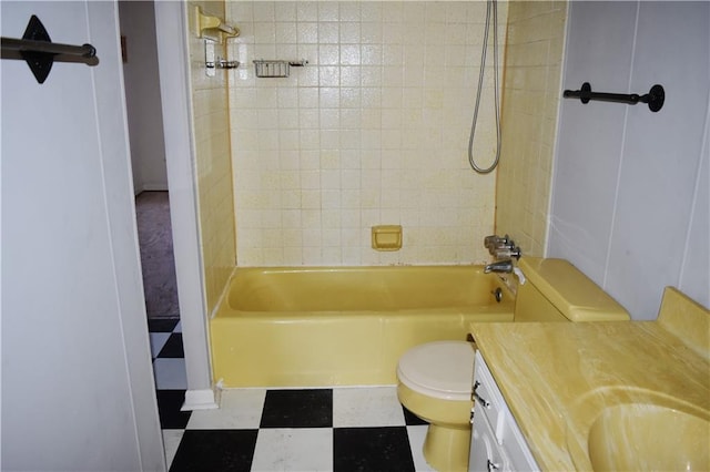 full bathroom featuring shower / bathing tub combination, vanity, toilet, and tile patterned floors