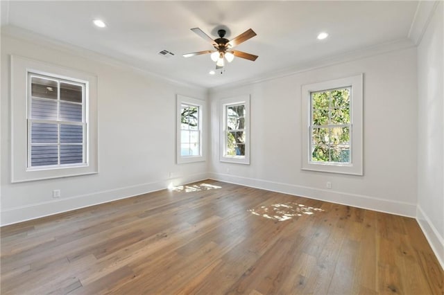 3324 Camp St, New Orleans, LA 70115 - unfurnished room with ornamental molding, ceiling fan, hardwood / wood-style flooring, and recessed lighting