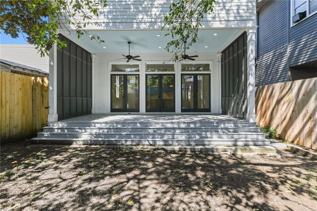 3324 Camp St, New Orleans, LA 70115 - view of patio featuring a ceiling fan and french doors