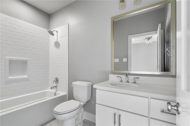 full bathroom with toilet, tub / shower combination, and vanity