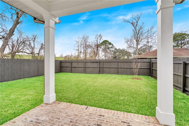 view of yard featuring a fenced backyard and a patio