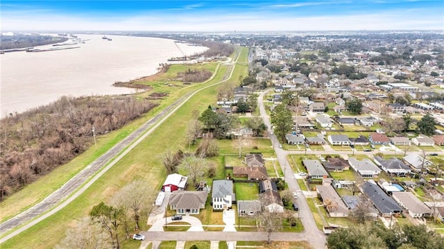 aerial view featuring a residential view and a water view