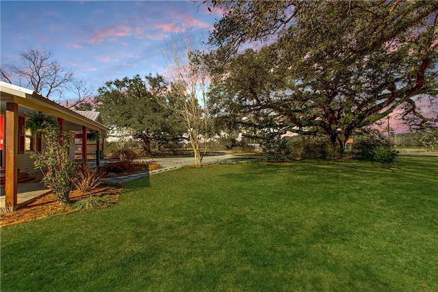 view of yard at dusk