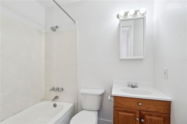 full bathroom featuring washtub / shower combination, vanity, and toilet