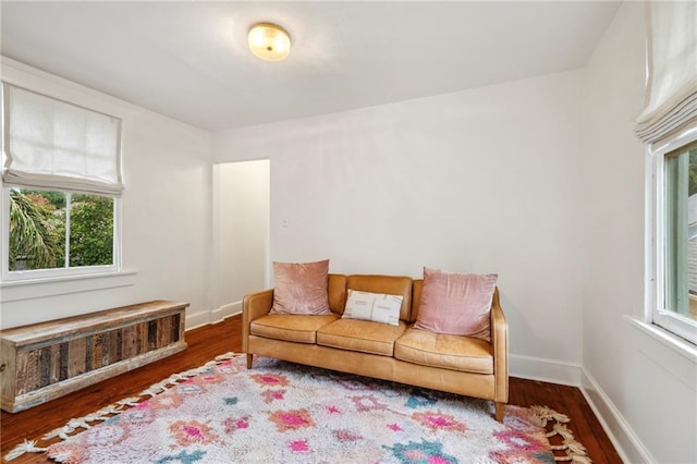 living room featuring baseboards and wood finished floors