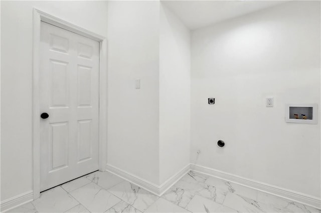 3507 Danneel St, New Orleans, LA 70115 - laundry room featuring electric dryer hookup, light marble finish floors, baseboards, and hookup for a washing machine