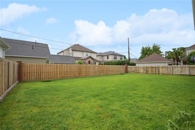 view of yard with a fenced backyard