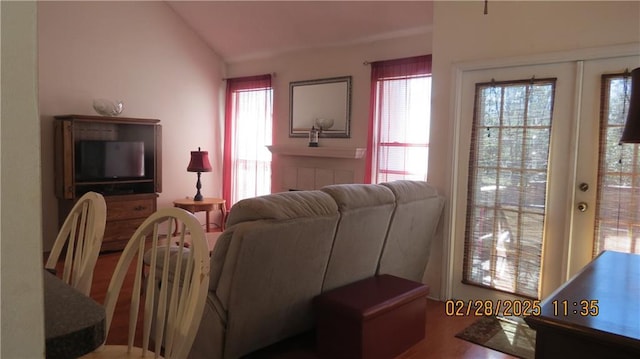 living room with vaulted ceiling and a wealth of natural light