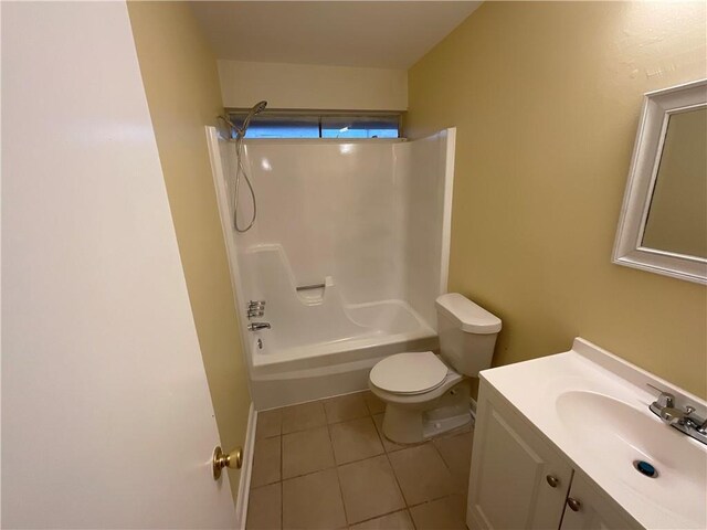 bathroom featuring shower / bathtub combination, vanity, tile patterned flooring, and toilet