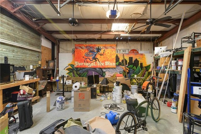 1026 Delaronde St, New Orleans, LA 70114 - storage area featuring a garage and a ceiling fan