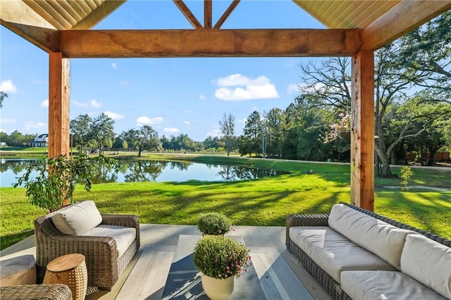 23648 Goodlife Ln, Covington, LA 70435 - view of patio / terrace featuring an outdoor living space, a water view, and view of scattered trees