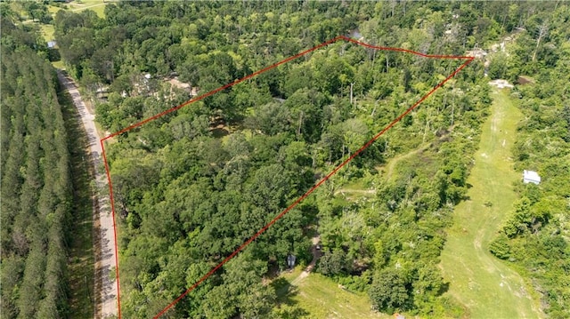 bird's eye view featuring a forest view