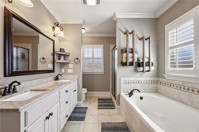 full bathroom featuring a sink, visible vents, and ornamental molding