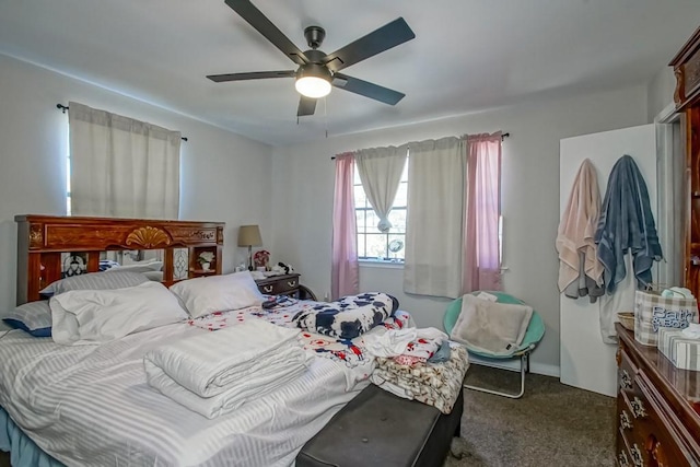 bedroom featuring ceiling fan and carpet floors