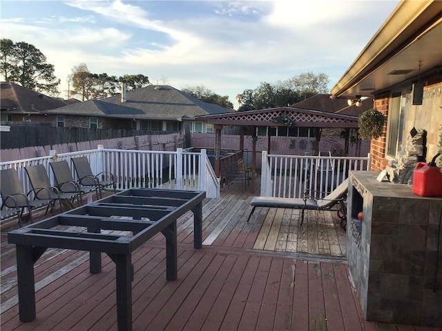 wooden terrace featuring a fenced backyard