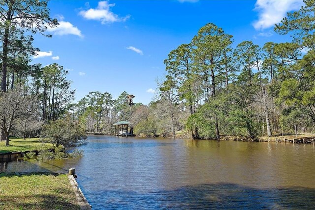 property view of water featuring a gazebo