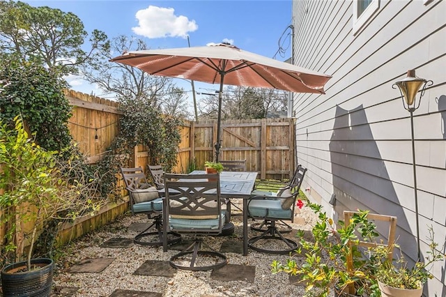 view of patio / terrace with outdoor dining space and a fenced backyard