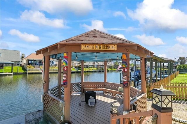 view of dock with a water view