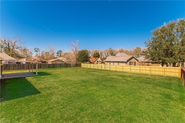 view of yard featuring a residential view and a fenced backyard