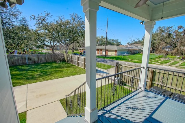 view of patio featuring a fenced backyard and a residential view