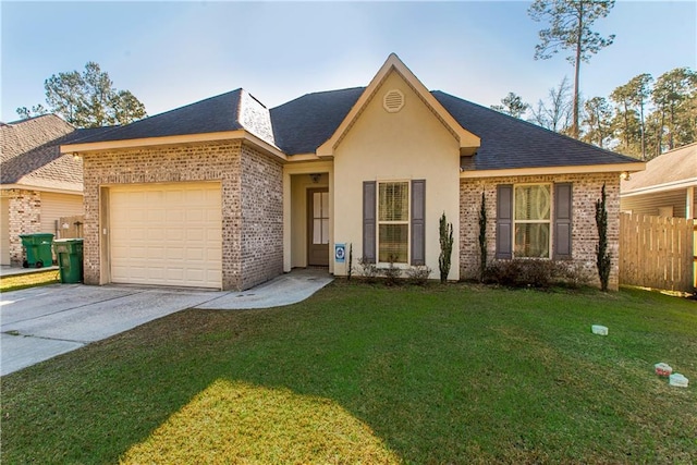 ranch-style home with an attached garage, driveway, and brick siding