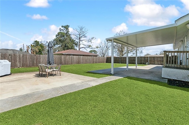 view of yard featuring a patio and a fenced backyard