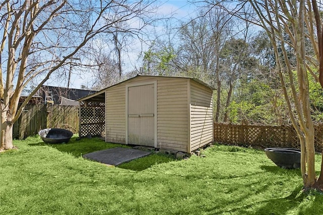 view of shed featuring a fenced backyard