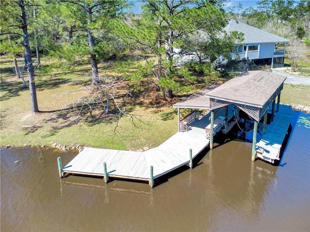 dock area with a water view