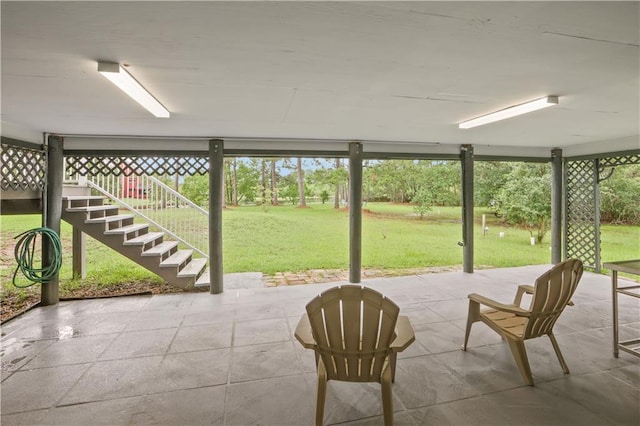 view of patio / terrace featuring stairs