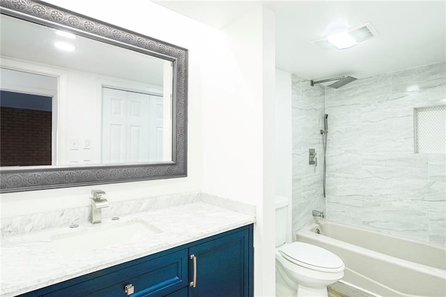 full bathroom featuring toilet,  shower combination, and vanity