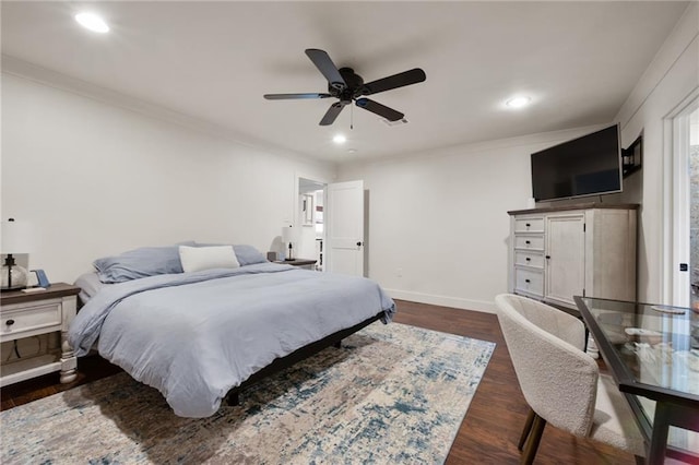 132 Coventry Ct, River Ridge, LA 70123 - bedroom featuring crown molding, baseboards, recessed lighting, and dark wood-style floors