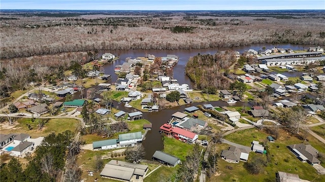 aerial view with a water view and a residential view