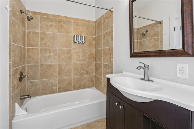 full bathroom with shower / bath combination, tile patterned flooring, and vanity