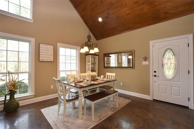 dining area featuring plenty of natural light, concrete floors, and baseboards