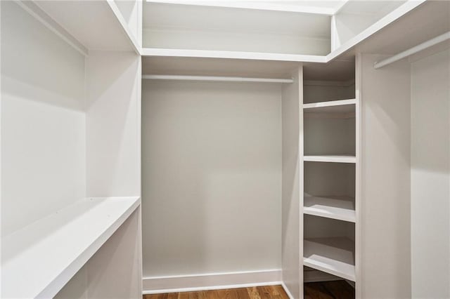 walk in closet with wood finished floors