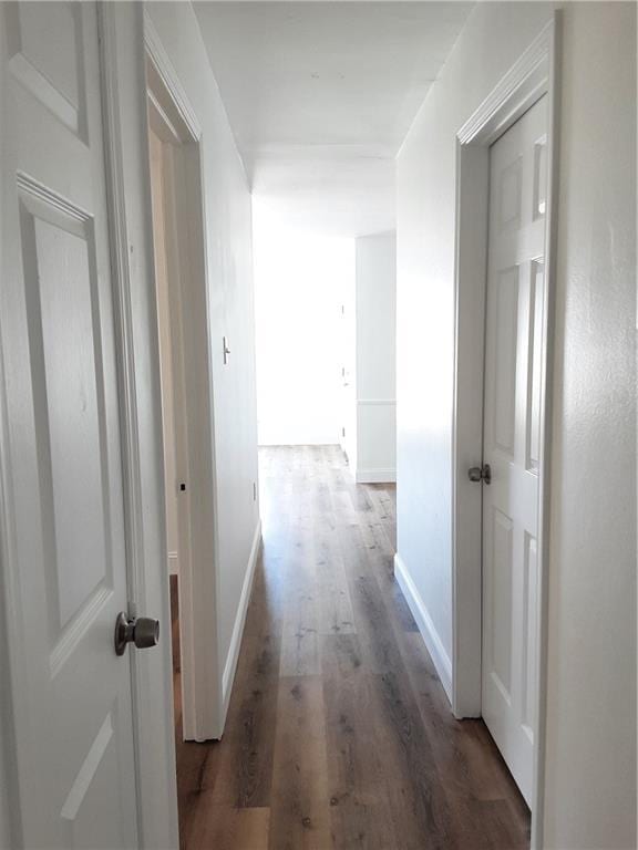 hall featuring baseboards and wood finished floors