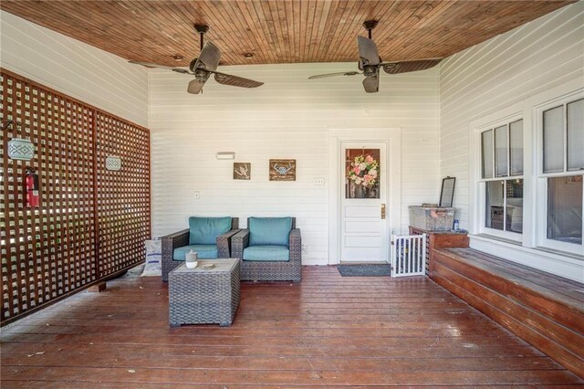 wooden terrace with ceiling fan