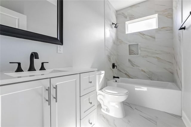 7909 Tarpon St, New Orleans, LA 70126 - bathroom featuring toilet, vanity, washtub / shower combination, and marble finish flooring