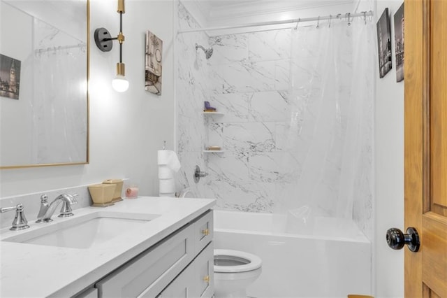 full bath featuring toilet, shower / washtub combination, and vanity