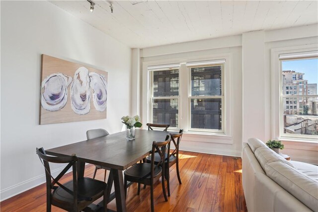 dining room with baseboards and hardwood / wood-style floors