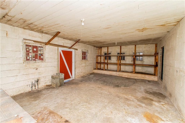 below grade area with concrete block wall