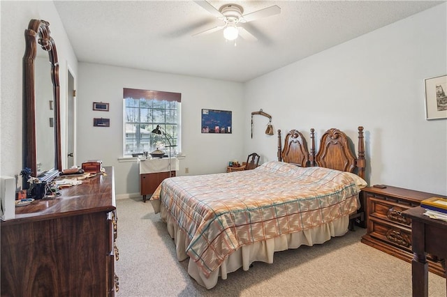 108 Bertel Dr, Covington, LA 70433 - bedroom featuring a ceiling fan, baseboards, light colored carpet, and a textured ceiling