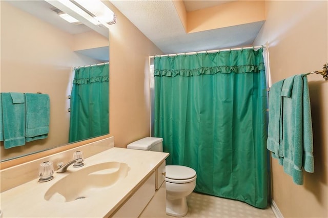 108 Bertel Dr, Covington, LA 70433 - bathroom featuring curtained shower, toilet, tile patterned floors, and vanity