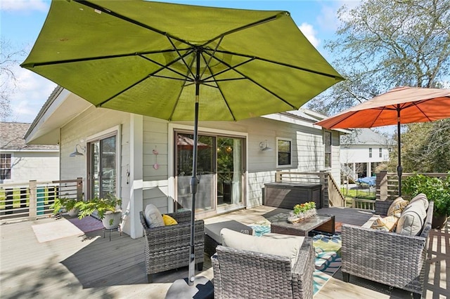 deck featuring an outdoor living space