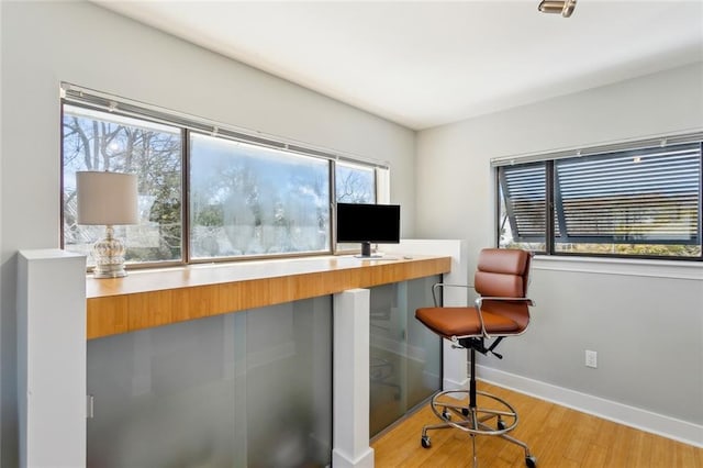 office with baseboards and wood finished floors