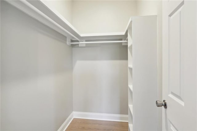 walk in closet with wood finished floors