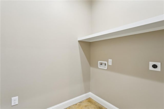 laundry room with laundry area, baseboards, washer hookup, and electric dryer hookup